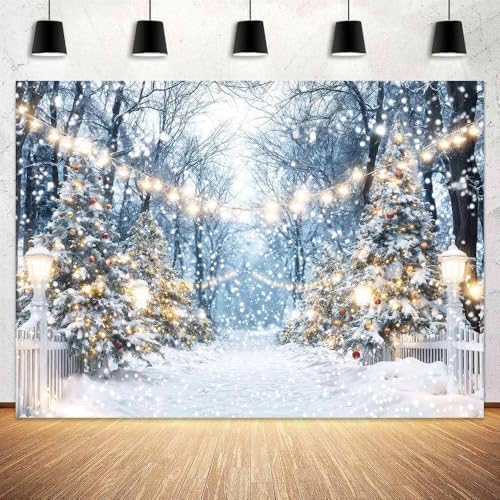 Winter Snowy Scene Forest Scene Backdrop Christmas Wonderland Snowflake Xmas Trees Landscape Photography Background for Family Holiday Party Decorations Banner Photo Studio Prop 5X3FT - Image 4