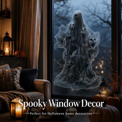 Halloween Ghost Window Clings Decorations Spooky Ghost Window Stickers Scary Glass Window Sticker Decals for Home Office Classroom Party Haunted House Seasonal Window Decor 1 Sheet - Image 6