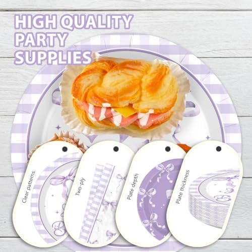 96Pcs Purple Bow Birthday Party Supplies for Girls Serves 24 - Image 6