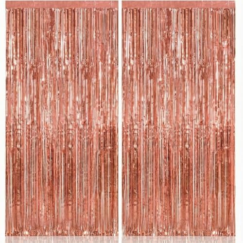 KatchOn 2Pc Rose Gold Fringe Curtain 3.2x8Ft Birthday Decorations for Women by KatchOn