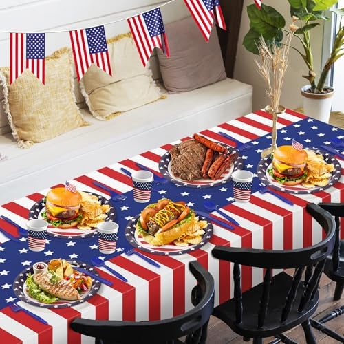 152 Pack Red White and Blue Decorations,Patriotic Decorations Plates Sets - Image 4