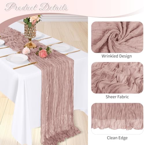 6 Pack Dusty Pink Cheesecloth Table Runner, 17 x 108 inch, Semi Sheer Boho Cheese Cloth Fabric Table Runner Bulk for Wedding, Birthday, Party, Holiday, Home Decor (Dusty Pink) - Image 4