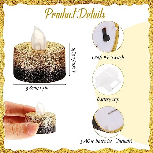 Retisee 48 Pack Flameless LED Candles Glitter Decor,Gold,Black,1.46inch - Image 2