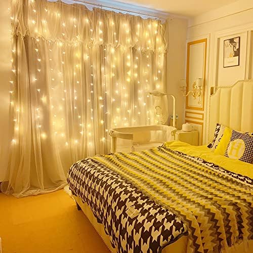 Dazzle Bright Curtain String Lights, 300 LED 9.8ft x9.8ft Warm White Fairy Lights with 8 Lighting Modes, Waterproof Lights for Bedroom Christmas Party Wedding Home Garden Wall Decor - Image 3