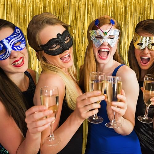 2 Pack Gold Fringe Curtain Backdrop Tinsel Streamers Birthday Party Decorations Christmas Photo Booth Backdrop Halloween New Year Graduation Baby Shower Theme Party Decorations - Image 6