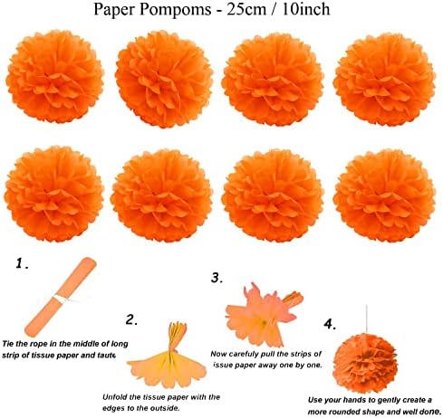 ZERODECO Party Decoration, 21 Pcs Orange Hanging Paper Fans Pom Poms Flowers, Garlands String Polka Dot and Triangle Bunting Flags for Minnie Mouse Birthday Parties Baby Showers Wedding - Image 4