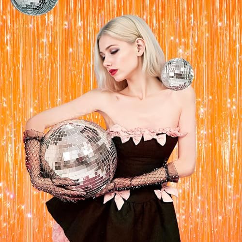 GCB 2Pack Orange Foil Fringe Curtains Backdrop, Halloween Party Streamers - Image 2