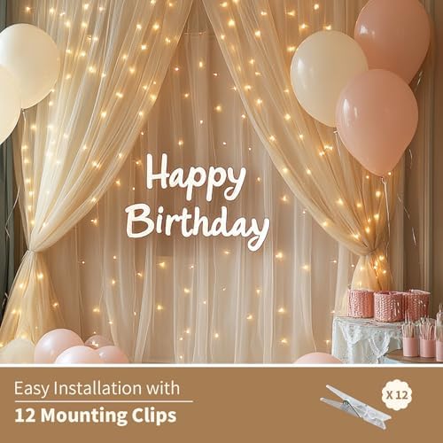 Champagne Tulle Backdrop Curtain with Lights for Decor, 10x8FT - Image 7