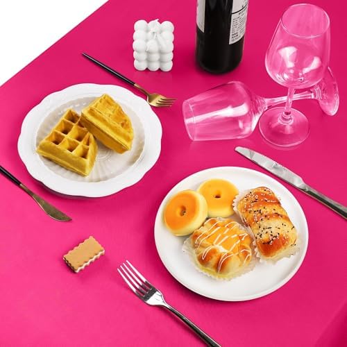 TURSTIN 4 Pack Hot Pink Satin Tablecloth 102 x 58 Inch Overlay Table Cover - Image 5