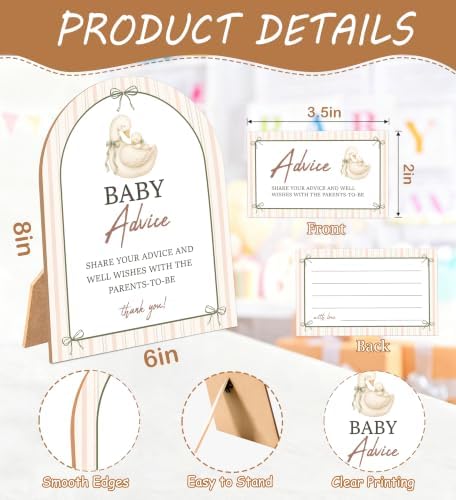 Goose Baby Shower Games, Vintage Goose Advice For Parents To Be, 6x8 Inch Arch Wooden Sign With Stand And 50 Advice Cards, Gender Reveal Party Supplies & Decorations -LN04 - Image 2