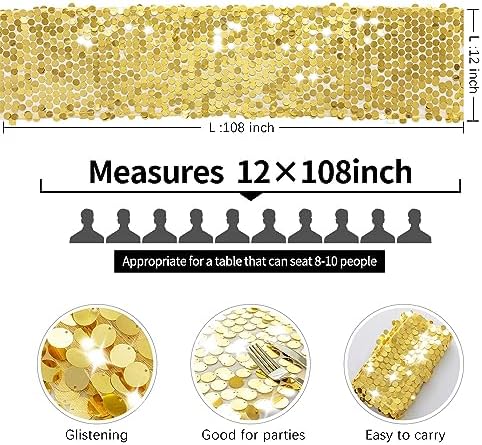 Pufogu 12 x 108 Inch Sequin Table Runner, Gold Glitter Premium Big Sequin Table Runners, Rectangle Table Runner for Halloween, Christmas, Wedding Party, Birthday Party, Banquet Decor (1 Pack). - Image 4