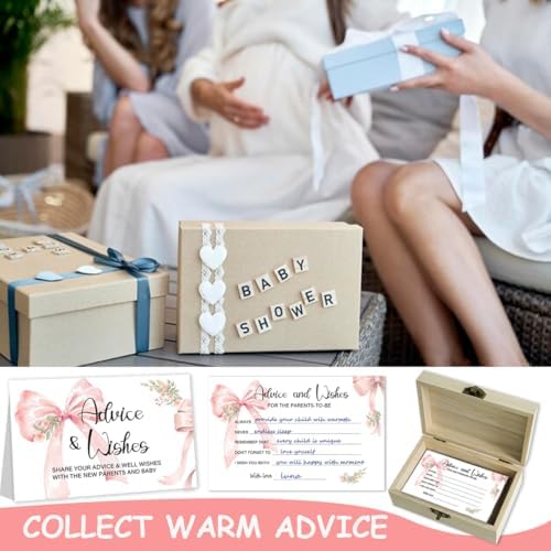50Pcs Pink Bow Baby Shower Advice Cards, Game Cards for Shower Decor Girl - Image 4