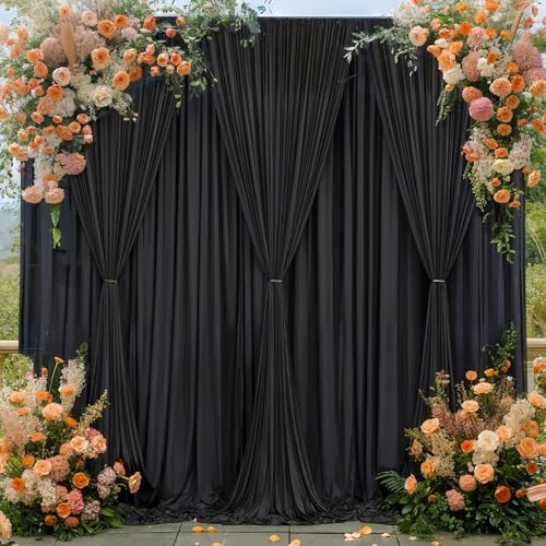 40x10ft Black Backdrop Curtain Panels for Parties - Wrinkle Free Polyester Photo Curtain Backdrop Wedding Back Drop Fabric Drapes for Party Decorations Background for Photography - Image 3