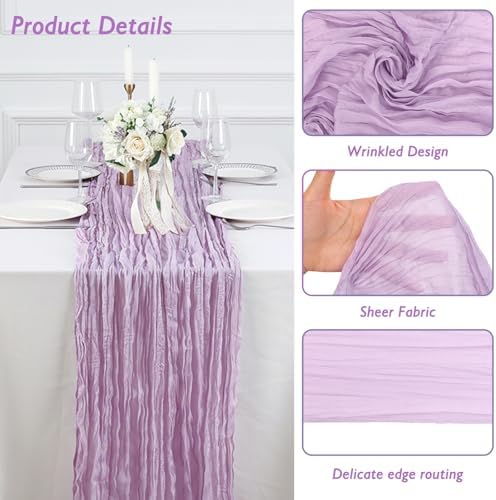1 Pack Lilac Purple Cheesecloth Table Runner 120 Inch Boho Wedding Decor - Image 3
