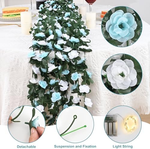 5Pcs 41Ft Flower Garland with Lights Blue & White Floral Garland Rose Vines - Image 4