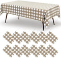 misaya 12 Packs Khaki White Buffalo Gingham Plastic Disposable Table Cloth by misaya