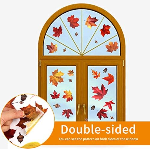 CCINEE 216pcs Maple Window Clings 6 Sheets Fall Leaves Assorted Maple Oak Leaves Acorns Window Stickers for Autumn Thanksgiving Halloween Seasonal Holiday Glass Window Decorations - Image 6
