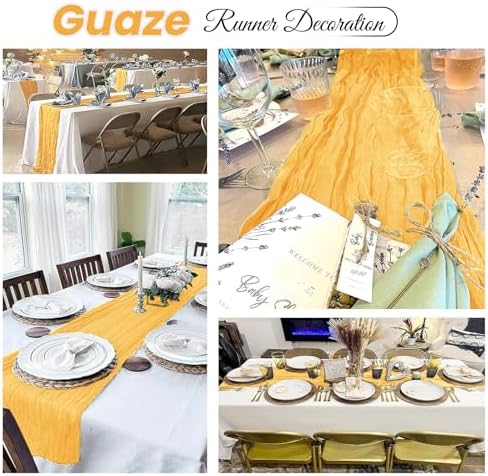 6 Pack Gold Cheesecloth Table Runner 20 x 120 inch Gauze Table Runners 10 FT Long,Semi Sheer Cheese Cloth Fabric Table Runner Bulk for Wedding,Party,Baby Shower,Bridal Shower Decoration - Image 4