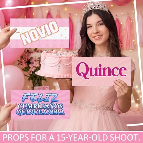 Beeveer 24 Designs Quinceanera Photo Booth Props, Double Sided PVC Signs - Image 5