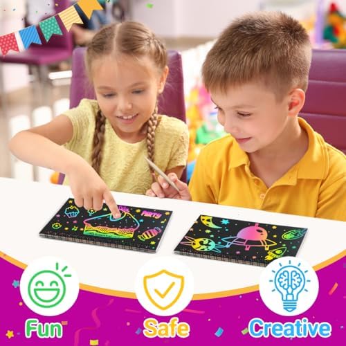 Party Favors for Kids 4-8-12: 48 Pack Scratch Rainbow Art Crafts Notebook - Image 7