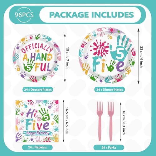 96Pcs Officially a Handful 5th Birthday Party Supplies Serves 24 - Image 2