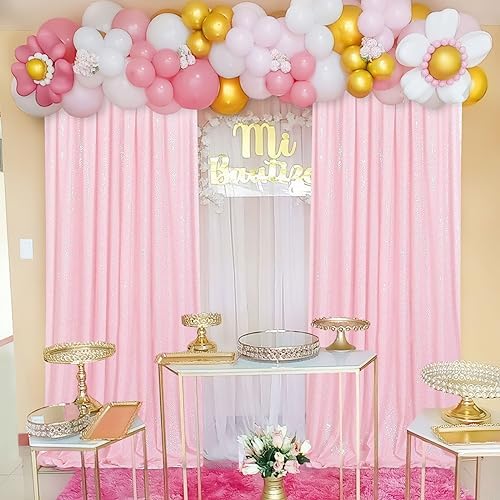 Backdrop Curtain Sequin Fabric 6 Pcs 2ftx8ft Pink Sequin Curtains Backdrop - Image 2