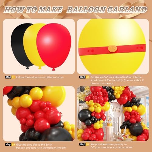 412Pcs Red Yellow Black Balloon Garland Arch Kit,18 12 10 5 Different Sizes Latex Party Balloons for Baby Shower Wedding Graduation Cartoon Game Theme Birthday Party Decorations - Image 3