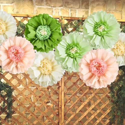 SUNBEAUTY 4 PCS 20" Sage Green Giant Paper Flowers Large Crepe Paper Tissue Flowers Artificial Decorations for Spring Summer Flower Wall Backdrop Birthday Party Wedding Baby Shower Bridal Easter Decor - Image 6