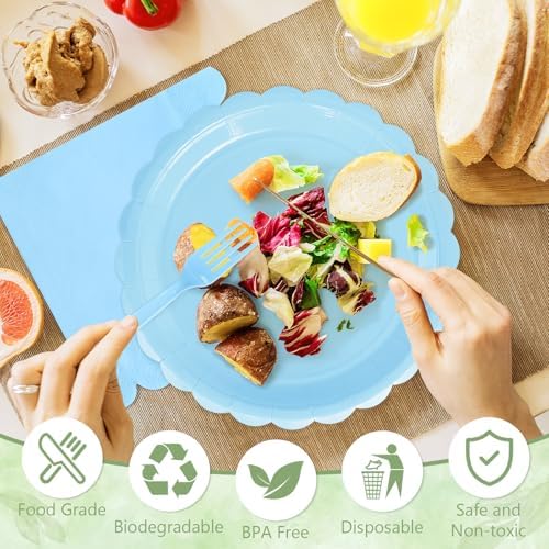Light Blue Paper Plates and Napkins,Baby Blue Disposable Dinnerware, 25-7" - Image 4