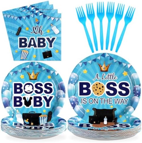 96Pcs Boss Theme Baby Shower Party Decorations for Boys, Serves24 by Greencian