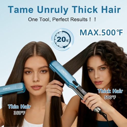Professional Hair Straightener,500 Fahrenheit Degree High Temp Flat Iron,2 Inch Ceramic Wide Plate,2 in 1 Straightener and Curler,Negative Ion Anti-Frizz Styling Tool for Smooth and Shiny Hair - Image 2