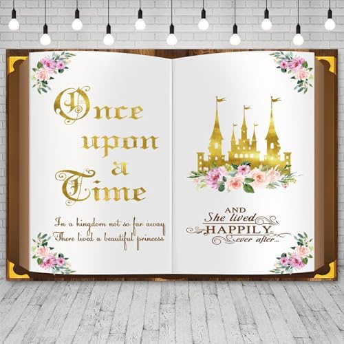 10x7ft Once Upon a Time Backdrop Fairy Tale Book Princess Castle Happily Ever After Floral Storybook Background for Birthday Wedding Baby Shower Bridal Shower Party Decor Photo Booth Props - Image 3
