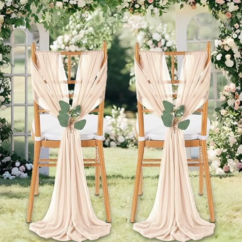QueenDream Wedding Chair Sashes Aisle Decorations: 24 Pack Champagne Chair Cover 8FT Long Tulle Draping Fabric Reception Church - Image 5