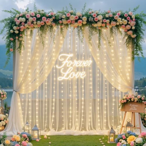 Champagne Tulle Photo Backdrop Curtain with Lights String for Parties Wedding Bridal Shower Sheer Champagne Curtain Backdrop for Birthday Baby Shower Photo Booth Photography 10ft x 8ft - Image 5