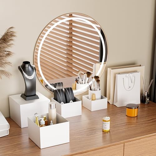 Metal Buffet Risers,4PCS Food Risers for Buffet Table 5in to 8in Display Stand with Mini Acrylic Signs for Catering Dessert Collectibles Jewelry Figures Show Grayish White Cube Boxes Nesting Risers with Hollow Bottoms - Image 5