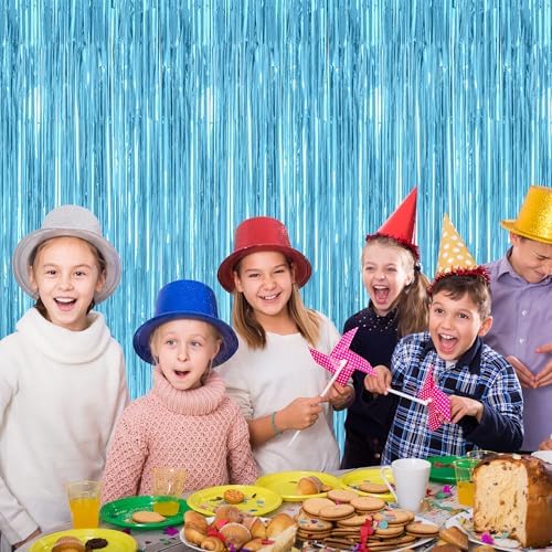 8 Pack Party Decorations, 3.28 FT x 7.05 FT Party Streamer, Metallic Sky Blue Tinsel Backdrop Fringe Curtains Party Decorations, Light Blue Birthday Backdrop Photo Booth Props - Image 6