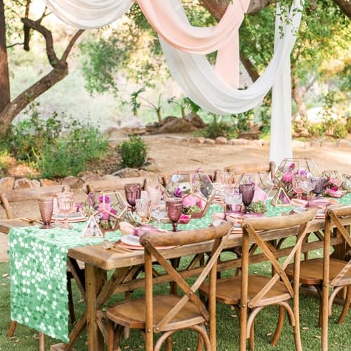 Pufogu 12 x 108 Inch Sequin Table Runner,Mint Green Glitter Premium Big Sequin Table Runner, Rectangle Table Runners for Halloween, Christmas, Wedding Party, Birthday Party, Banquet Decor (1 Pack). - Image 6