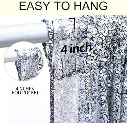 2×8FT-4PCS Black Silver Sequin Backdrop Curtains Panels, Photography Backdrop Glitter Curtains Fabric Background for Christmas Wedding Party Decor - Image 5