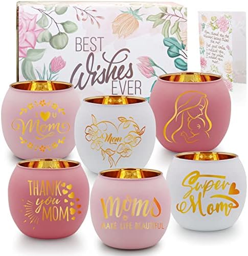 Birthday Gifts for Mom, Delicate Mother Gifts from Daughter Son, Engraved Glass ealight Votive Candle Holder Pink, Mothers Day Christmas Birthday Gifts for Mom, Ideas 6PCS by SHMILMH