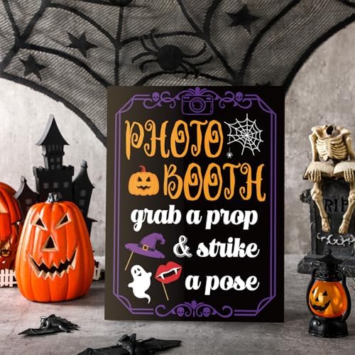 Briwooody Halloween Photo Booth Sign with Stand Retro Background Table - Image 4