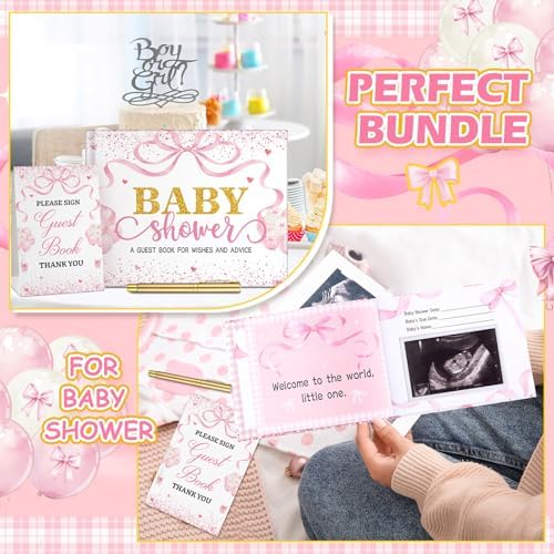 Fuyoooo 27 Pcs Bow Baby Shower Sign in Guest Book with Gold Pen - Image 5