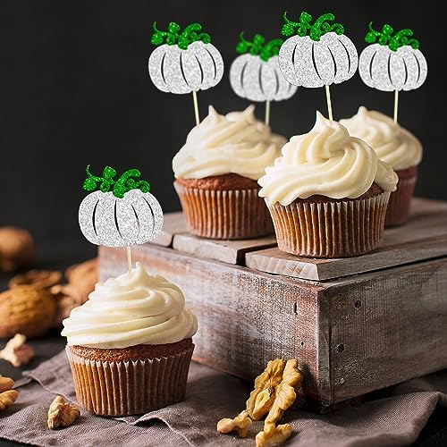 24Pcs Pumpkin Cupcake Toppers Baby Shower Decorations Pumpkin Birthday Decorations Cupcake Picks Pumpkin Gender Reveal Cupcake Toppers Party Supplies Silver - Image 4