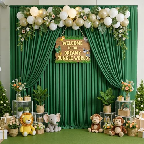 10ftx10ft Wrinkle Free Green Backdrop Curtains for Parties, Silky Polyester Photo Backdrop Drapes 2 Panels 5x10ft Back Drop Cloth for Wedding Birthday Baby Shower Photography Background by ENJOYYOURPARTY