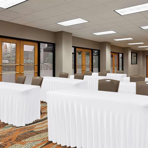 White Spandex Table Skirts for 6 Foot Rectangle Tables 2 Pack 72x30 In - Image 7
