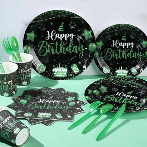Vesici 171 Pcs Happy Birthday Party Supplies 24 Set Table, Black, Green - Image 2