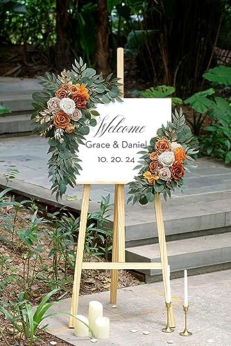 Olalaka Artificial Flower Swag Set of 2 for Wedding Welcome Signs Floral Decorations, Burnt Orange Wedding Arch Flowers for Wedding Ceremony - Image 2