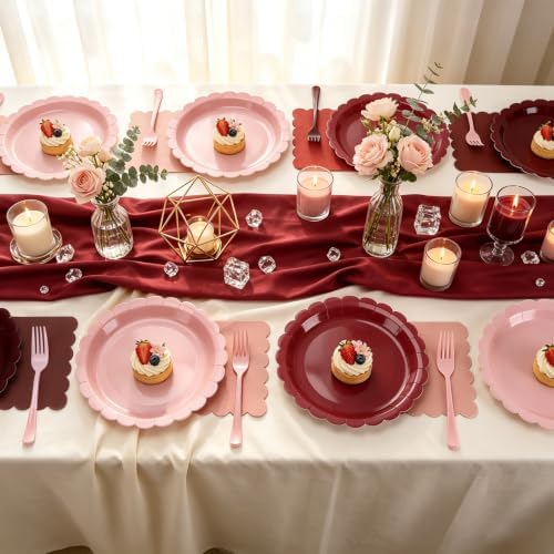 Pink and Burgundy Paper Plates and Napkins,Include Gradient 9inch Plates Napkins Forks Disposable Party Supplies for Baby Shower,Birthday,Wedding,Serves 24 - Image 6