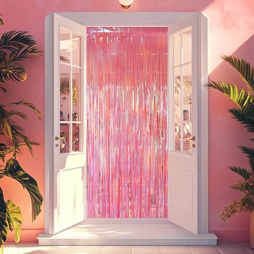 2 Pack Pink Iridescent Streamers Backdrop, 3.3x6.6ft Foil Fringe Curtains Holographic Door Tinsel Streamers for Birthday, Wedding, Holiday, Bachelorette, Baby Shower Theme Party Decorations - Image 7