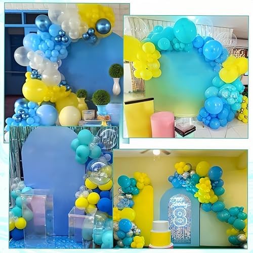 Blue Yellow Balloons Arch Garland Kit, 114Pcs Cartoon Style Light Blue Lemon Yellow Teal Green Latex Balloon Set with Long Balloon for Sea Theme Kids Birthdays Baby Shower Party Decorations - Image 6
