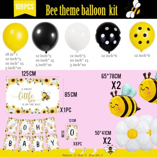 Bee Themed Baby Shower Decorations Balloon Garland Arch Kit with Backdrop - Image 4